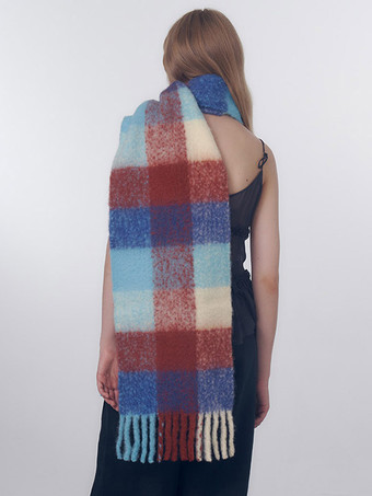 カラフルなチェック スカーフ フリンジ ヴィンテージ ファッション レディース スカーフ