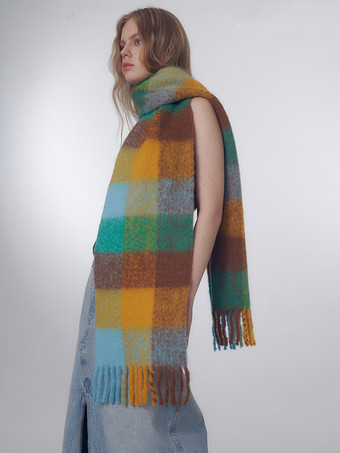 カラフルなチェック スカーフ フリンジ ヴィンテージ ファッション レディース スカーフ