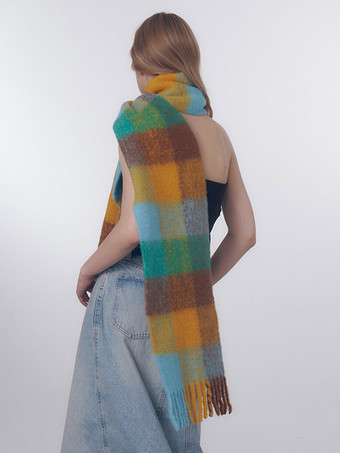 カラフルなチェック スカーフ フリンジ ヴィンテージ ファッション レディース スカーフ