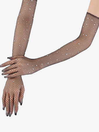 女性のためのラインストーンメッシュアームスリーブブリンブリンフィッシュネットロンググローブ