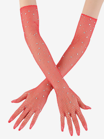 女性のためのラインストーンメッシュアームスリーブブリンブリンフィッシュネットロンググローブ