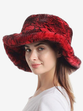 ワインレッド フェイクファーフィッシャーマンハット女性用デイリーカジュアルウィンターハット