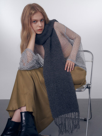 ダークグレー レディース スカーフ ファッション フリンジ