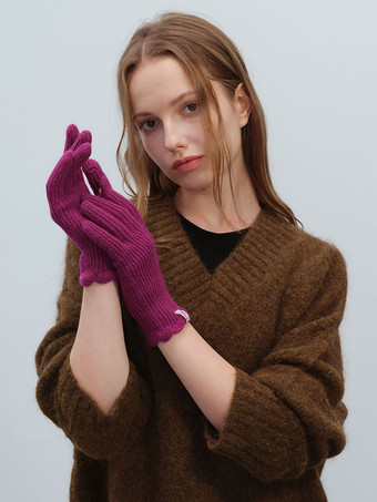 Ribbed Knit Gloves Solid Color Fall Winter Gloves For Women