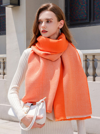 オレンジレディース スカーフ カラーブロック デイリー カジュアル マフラー 秋冬用