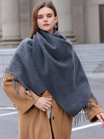 ダークグレー リバーシブルスカーフ無地フリンジ付きファッションシックなスカーフ