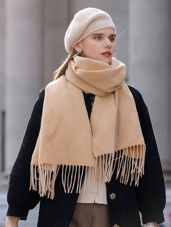 ラクダ色 リバーシブルスカーフ無地フリンジ付きファッションシックなスカーフ