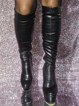 黒のニーハイブーツの女性のセクシーなプラットフォーム膝丈ブーツ