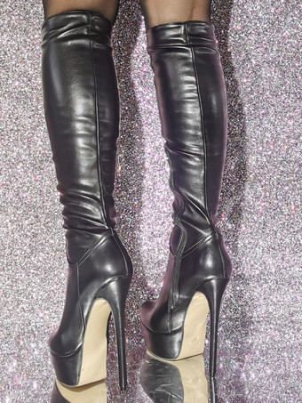 黒のニーハイブーツの女性のセクシーなプラットフォーム膝丈ブーツ