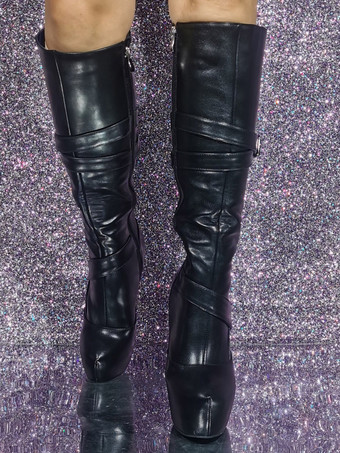 ブラック セクシー バックル ディテール ハイヒール ニー ブーツ