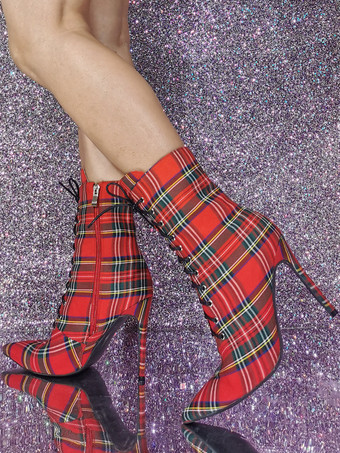 レッド レディース ポインテッドトゥ スティレットヒール ブーティ