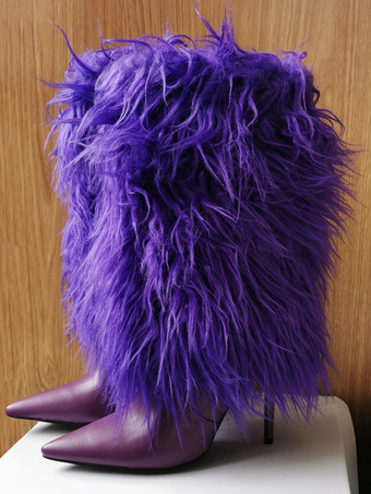 パープル ミッド カーフ ブーツ フェイクファー ディテール ベアパウ ブーツ