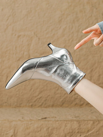 レディース ポインテッドトゥ キトゥンヒール ブーティ