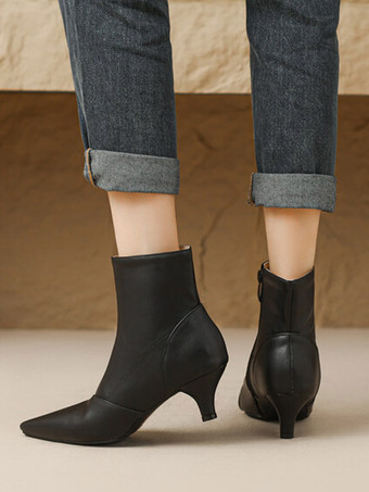 レディース ポインテッドトゥ キトゥンヒール ブーティ