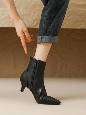 レディース ポインテッドトゥ キトゥンヒール ブーティ