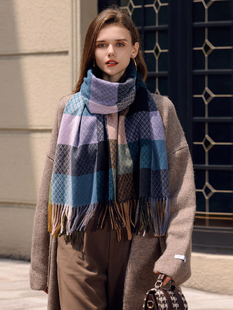 パープル 女性のためのフリンジヴィンテージファッションスカーフとチェック柄のスカーフを印刷します。