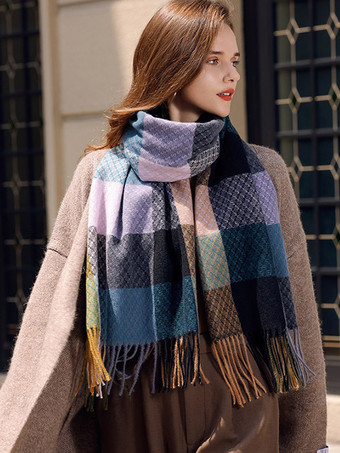 女性のためのフリンジヴィンテージファッションスカーフとチェック柄のスカーフを印刷します。