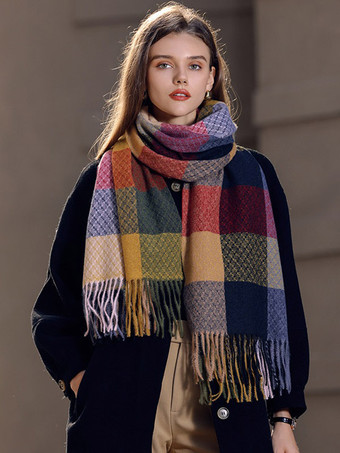 レッド 女性のためのフリンジヴィンテージファッションスカーフとチェック柄のスカーフを印刷します。