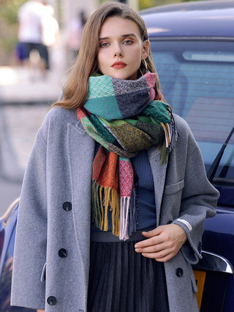 Bedruckter karierter Schal mit Fransen  Vintage-Modeschals für Damen