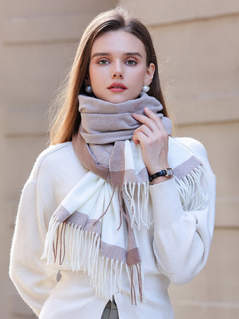 クラシックなチェック柄スカーフ フリンジ付き デイリー カジュアル スカーフ 女性用