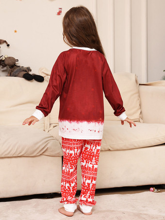 レッドファミリーセーターラウンドネック長袖雪だるま柄パジャマ