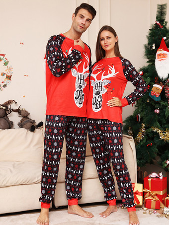 レッドファミリーセーターラウンドネック長袖クリスマスパターンパジャマ