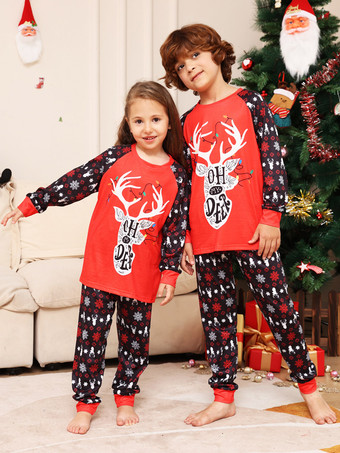 レッドファミリーセーターラウンドネック長袖クリスマスパターンパジャマ