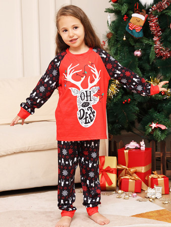 レッドファミリーセーターラウンドネック長袖クリスマスパターンパジャマ