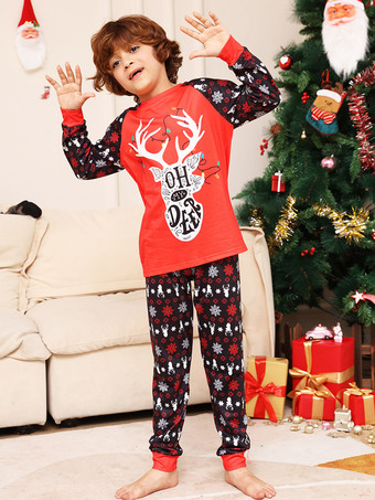 レッドファミリーセーターラウンドネック長袖クリスマスパターンパジャマ