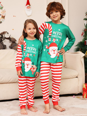 グリーンファミリーセーターラウンドネック長袖クリスマスパターンパジャマ