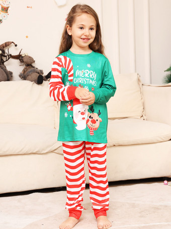 グリーンファミリーセーターラウンドネック長袖クリスマスパターンパジャマ
