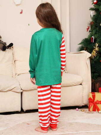 グリーンファミリーセーターラウンドネック長袖クリスマスパターンパジャマ