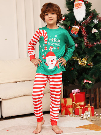 グリーンファミリーセーターラウンドネック長袖クリスマスパターンパジャマ