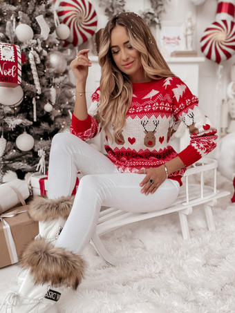 アグリーセーターラウンドネック長袖クリスマス柄レディースプルオーバー