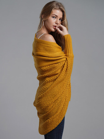 イエローレディース セーター バットウィング スリーブ オープン フロント カーディガン 秋冬用