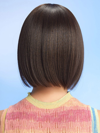 Perruques moyennes synthétiques femmes Bobs brun foncé Rayonne Perruque moyenne