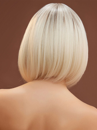 Parrucche Bob Medi Con Frangetta Parrucca da donna color oro chiaro