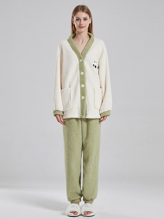 vert Ensemble De Maison Pyjama Manches Longues Pantalon Flanelle
