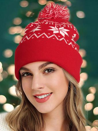 Pom Poms Hats Snowflake Christmas Women's Hat In Red - Milanoo.com