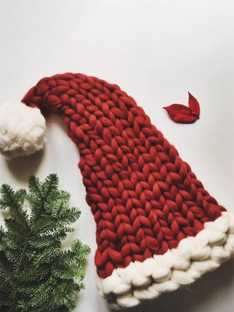 クリスマス サンタ帽子 家族の手編みポンポン デコレーション キャップ