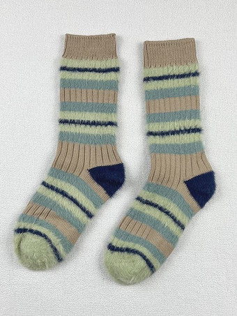 パステルグリーン女性ストライプソフトソックス