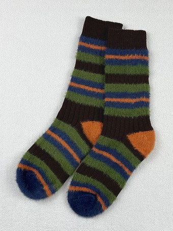 ディープブラウン女性ストライプソフトソックス