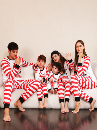 ファミリークリスマスパジャマ 長袖ストライプ 大人用 ベビー用 2枚セット