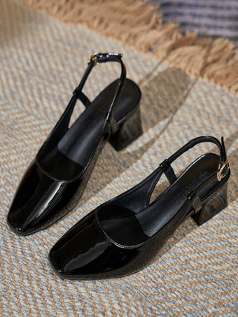 ブラック レディース ミッドローヒール レースアップ スクエアトゥ チャンキーヒール パンプス デイリーカジュアル バーガンディ