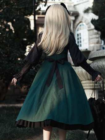 ゴシックロリータドレス フリル リボン ダークグリーン OP マント 2ピースセット