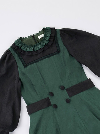 ゴシックロリータドレス フリル リボン ダークグリーン OP マント 2ピースセット