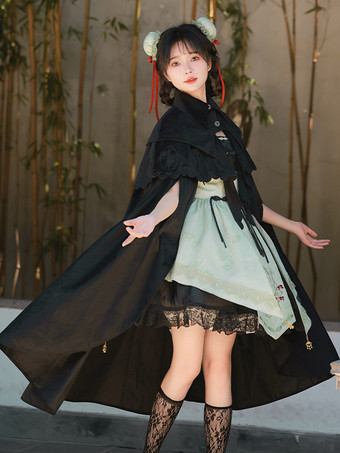 ゴスロリ ポンチョ ブラック ポリエステル フリル 秋 ロリータ アウター