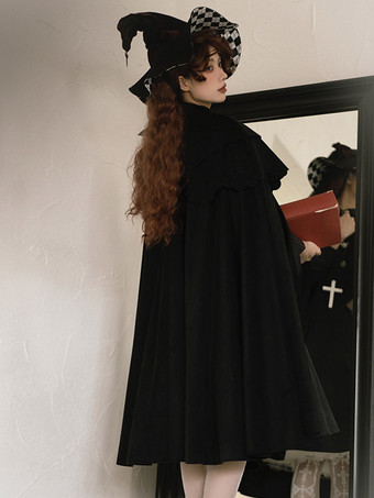 ゴスロリ ポンチョ ブラック ポリエステル フリル 秋 ロリータ アウター