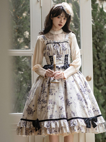 スイートロリータドレスポリエステルノースリーブジャンパーロリータドレス