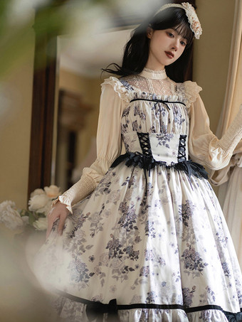 スイートロリータドレスポリエステルノースリーブジャンパーロリータドレス